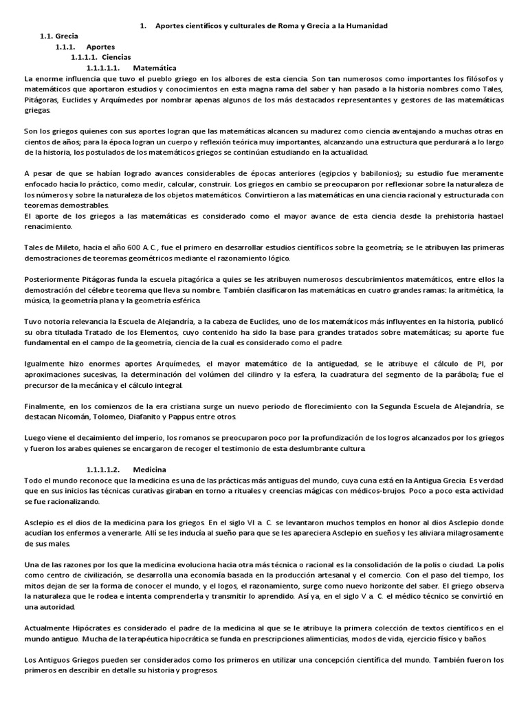 Aportes científicos y culturales de Roma y Grecia a la