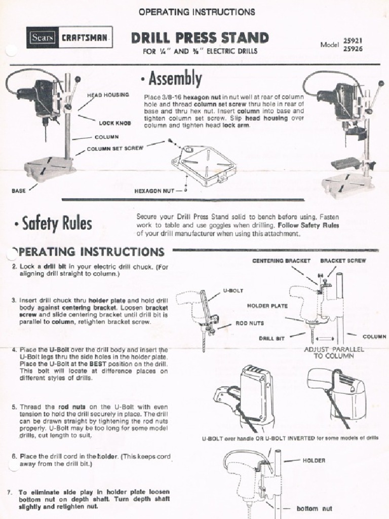 Craftsman Drill Press 335.25926 Manual PDF