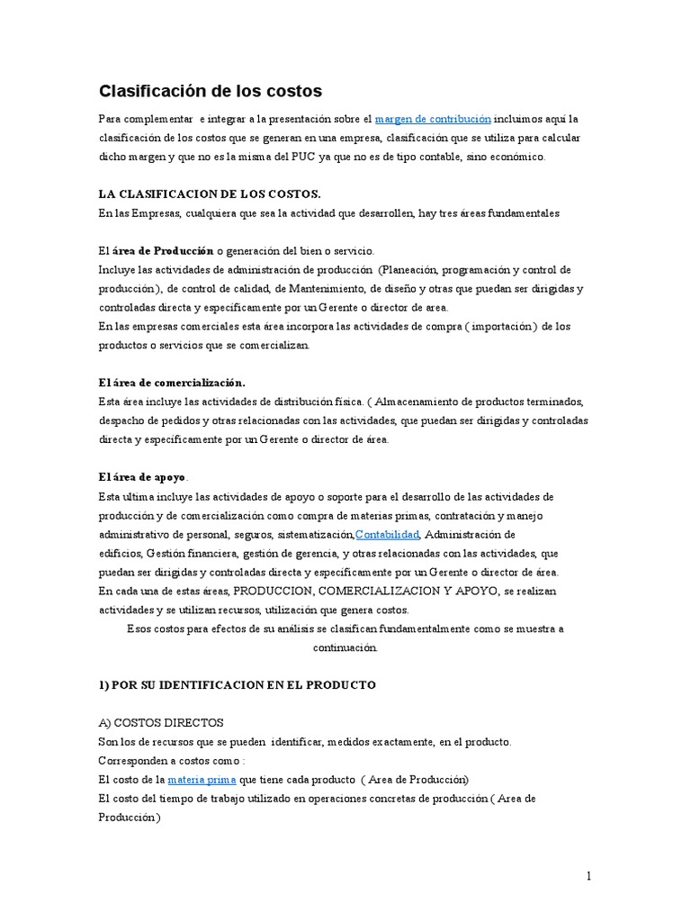 Clasificación de Costos en Empresas | PDF | Costo | Contabilidad