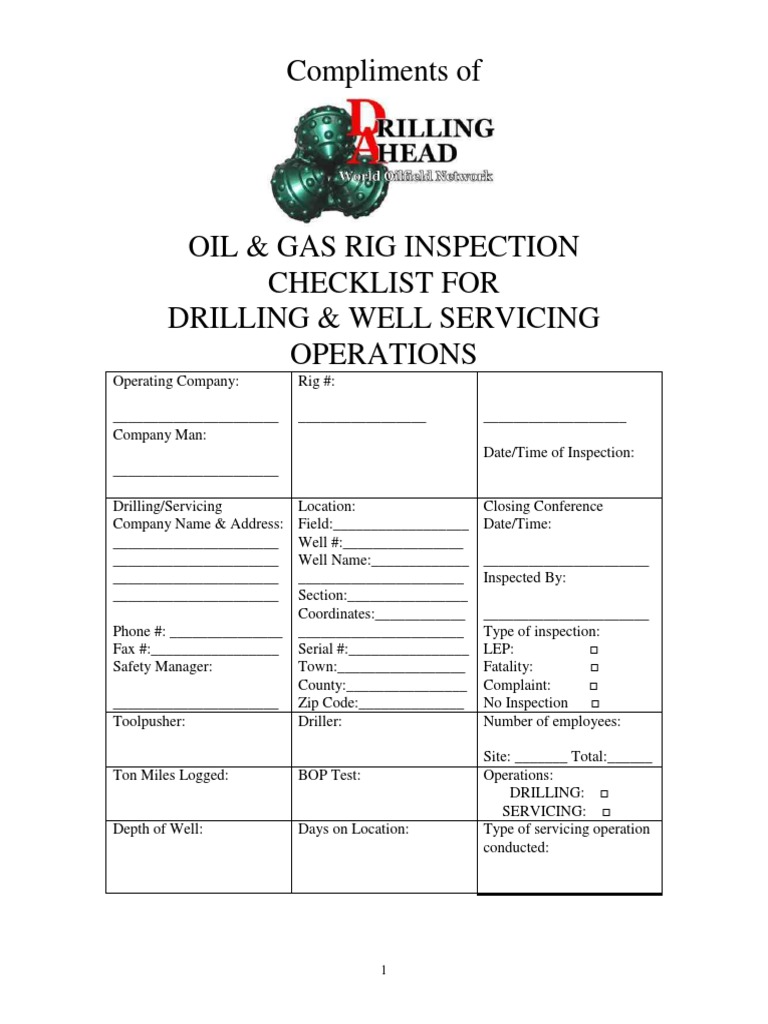 Oil & Gas Rig Inspection Checklist | PDF | Stairs | Personal Protective ...