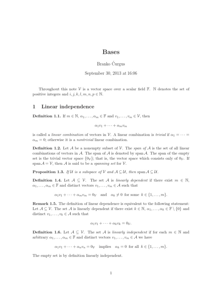 Bases 2013 PDF Basis (Linear Algebra) Theorem