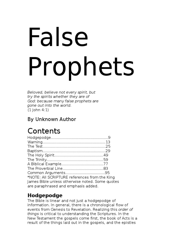 Identifying False Prophets in Christianity | PDF | Baptism | Acts Of ...