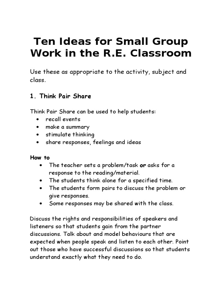 Small Group Activities for R.E. Class | PDF | Expert | Thought