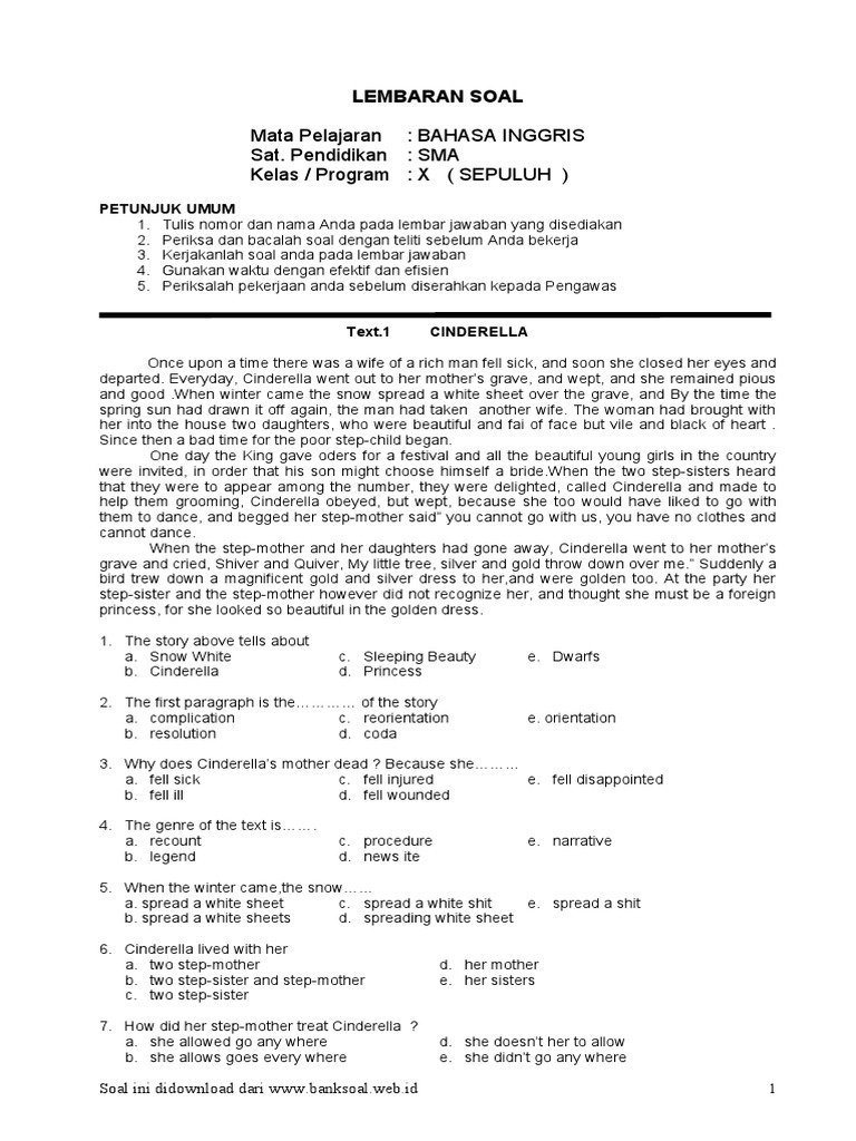 Soal Bahasa Inggris Sma