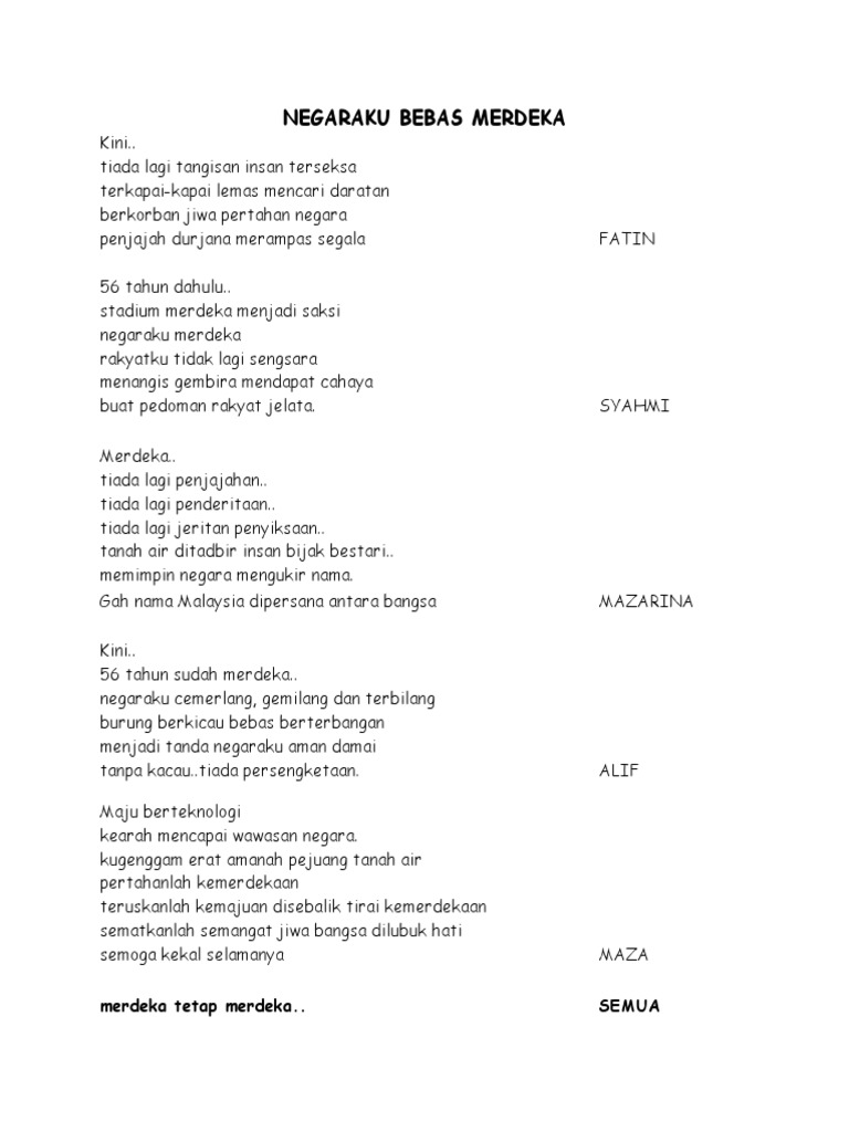 Sajak Negaraku Bebas Merdeka