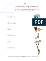 African Animals Matching Worksheet