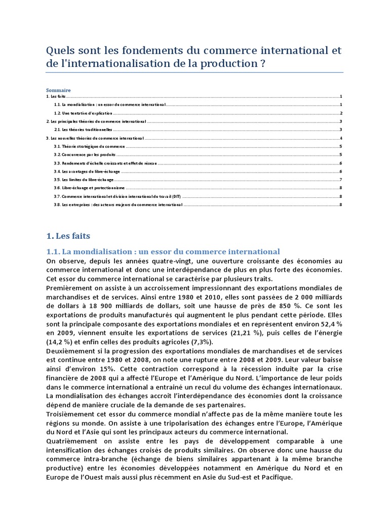 dissertation les fondements du commerce international