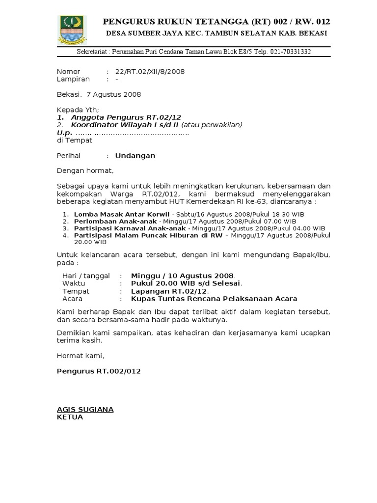 RT - 2008-22 Surat Undangan Rapat Siap HUT RI 63