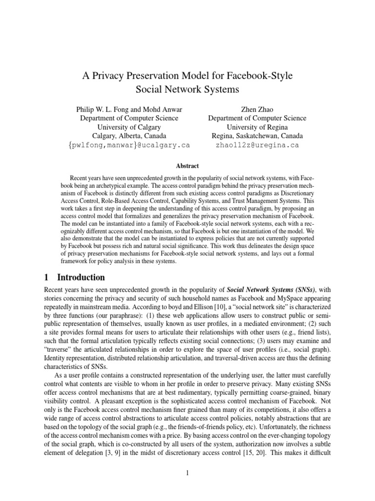 Privacy Model for Facebook Access Control | PDF | Social Networking ...