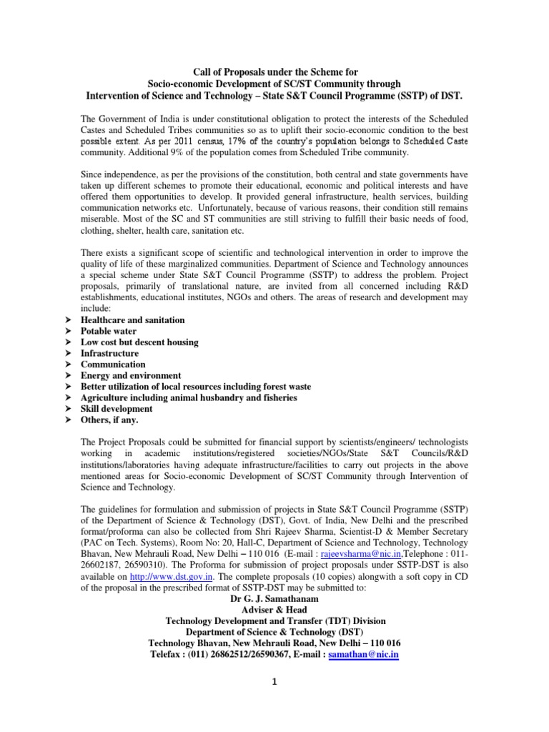 DST Project Proposal PDF Science Health Care