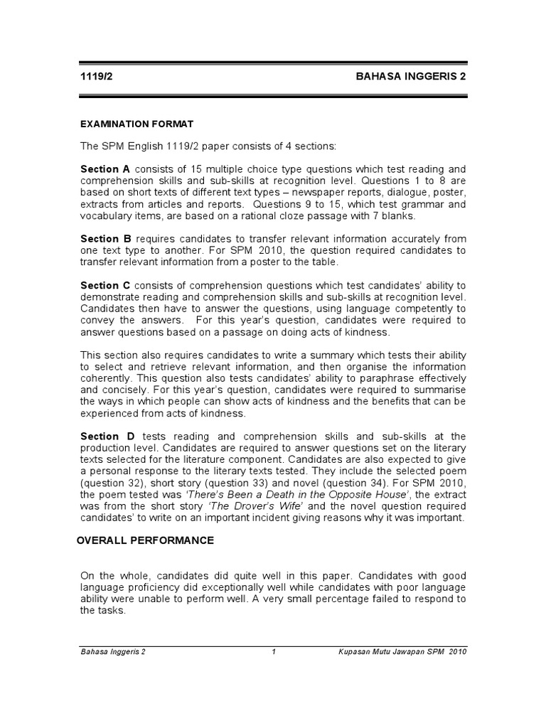 SPM 2010 English Paper 2 Analysis | PDF | Reading Comprehension | Question