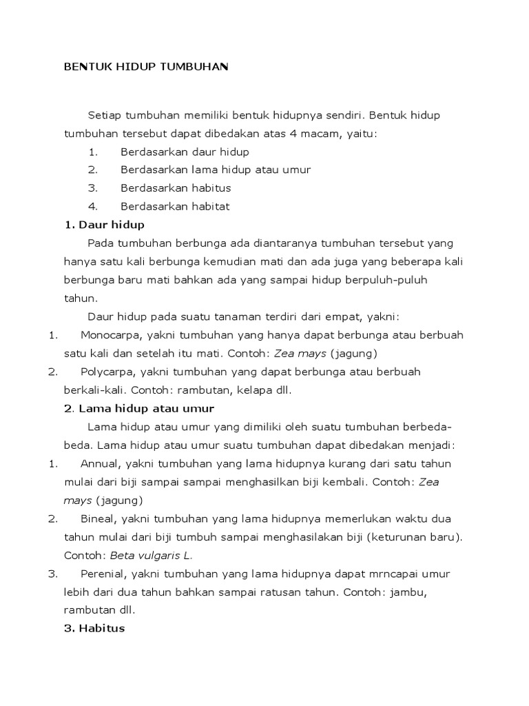 BENTUK HIDUP TUMBUHAN 