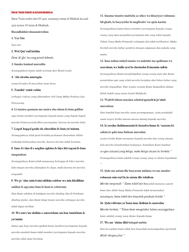 Download 60+ Contoh Surat Yasin Wa Zallalnaha Terbaru Gratis