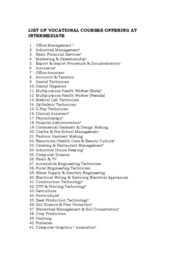 List of Vocational Courses | PDF