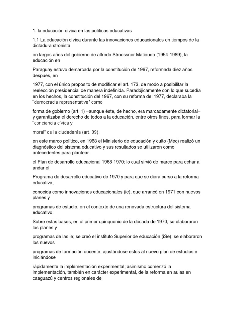 Educación cívica y reformas en Paraguay | PDF | Plan de estudios ...