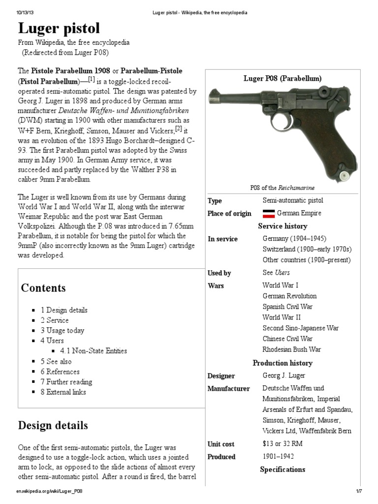 Luger Pistol | PDF | Firearm Components | Weapon Design