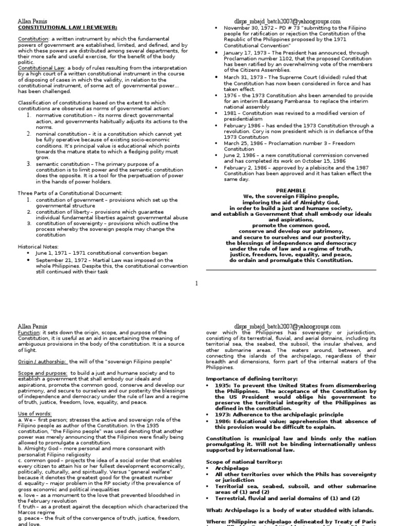 Consti Law Reviewer MIDTERM | PDF