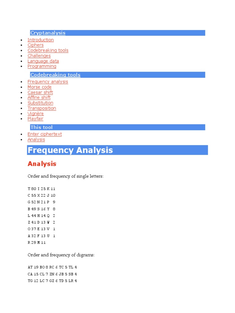 Frequency Analysis in Cryptanalysis | PDF