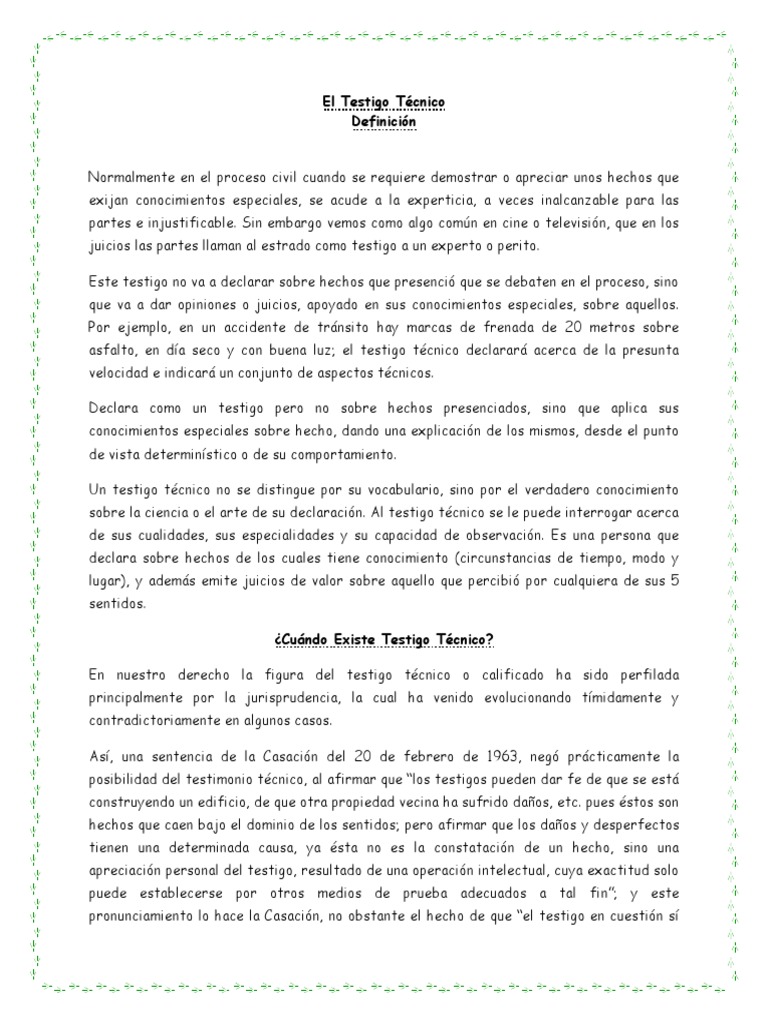 El Rol del Testigo Técnico en Juicios | PDF | Evidencia (ley) | Testigo ...