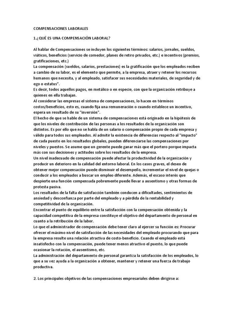 Compensaciones Laborales | PDF | Salario | Derecho laboral