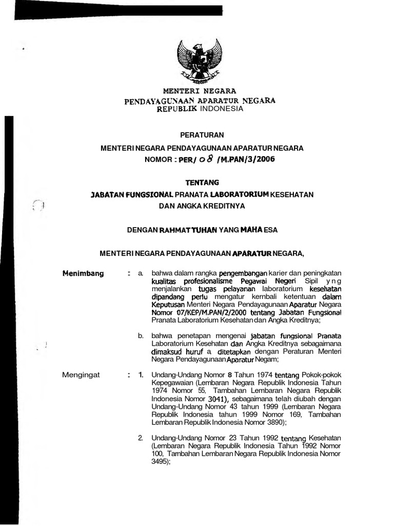 Surat Keputusan Menteri Negara Pendayagunaan Aparatur Negara Nomor