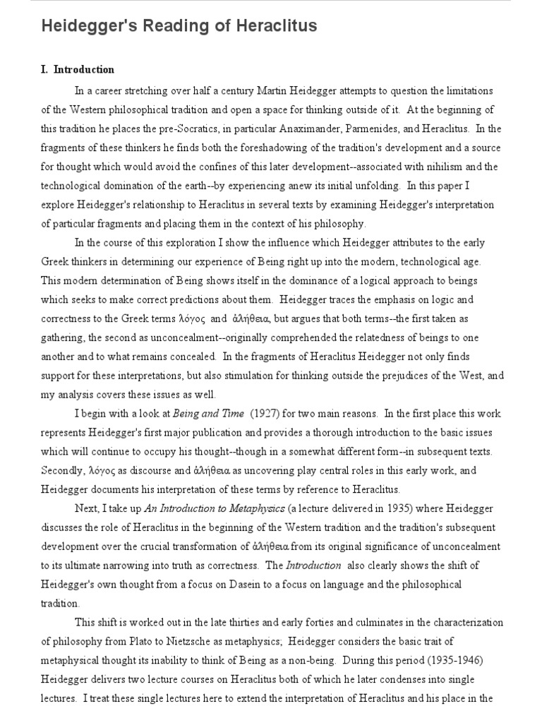 Heidegger's Reading of Heraclitus | PDF | Being And Time | Martin Heidegger
