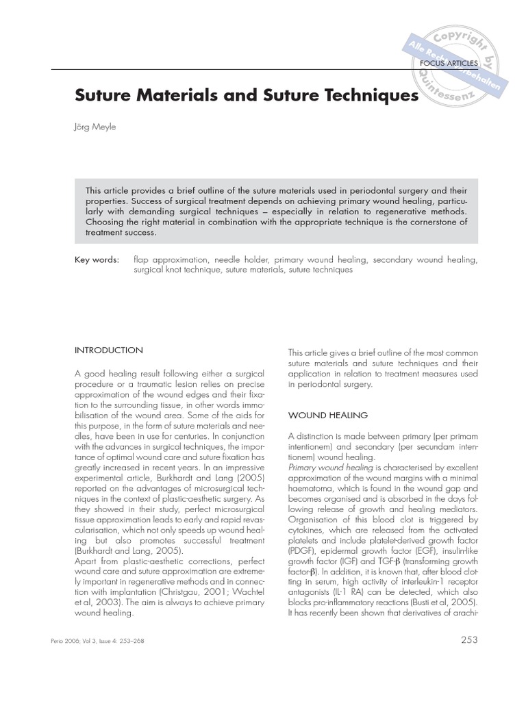 Suture Materials and Suture Techniques | PDF | Surgical Suture | Healing