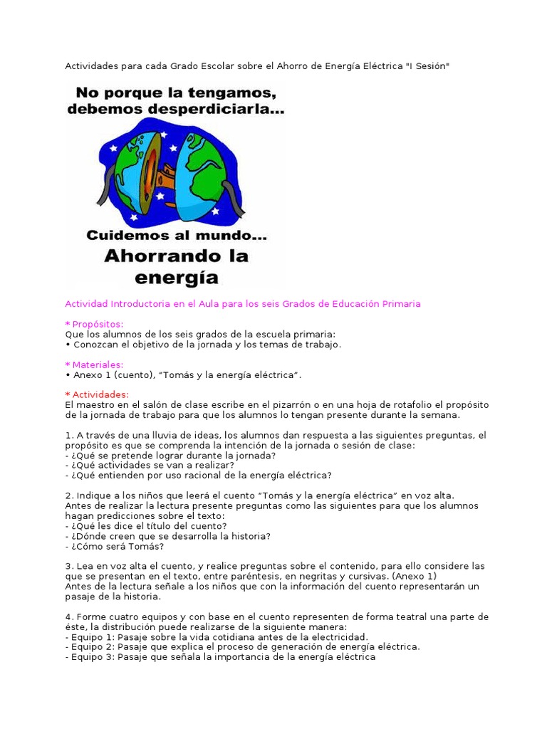 Actividades de Ahorro Energético para Niños | PDF | Educación primaria ...