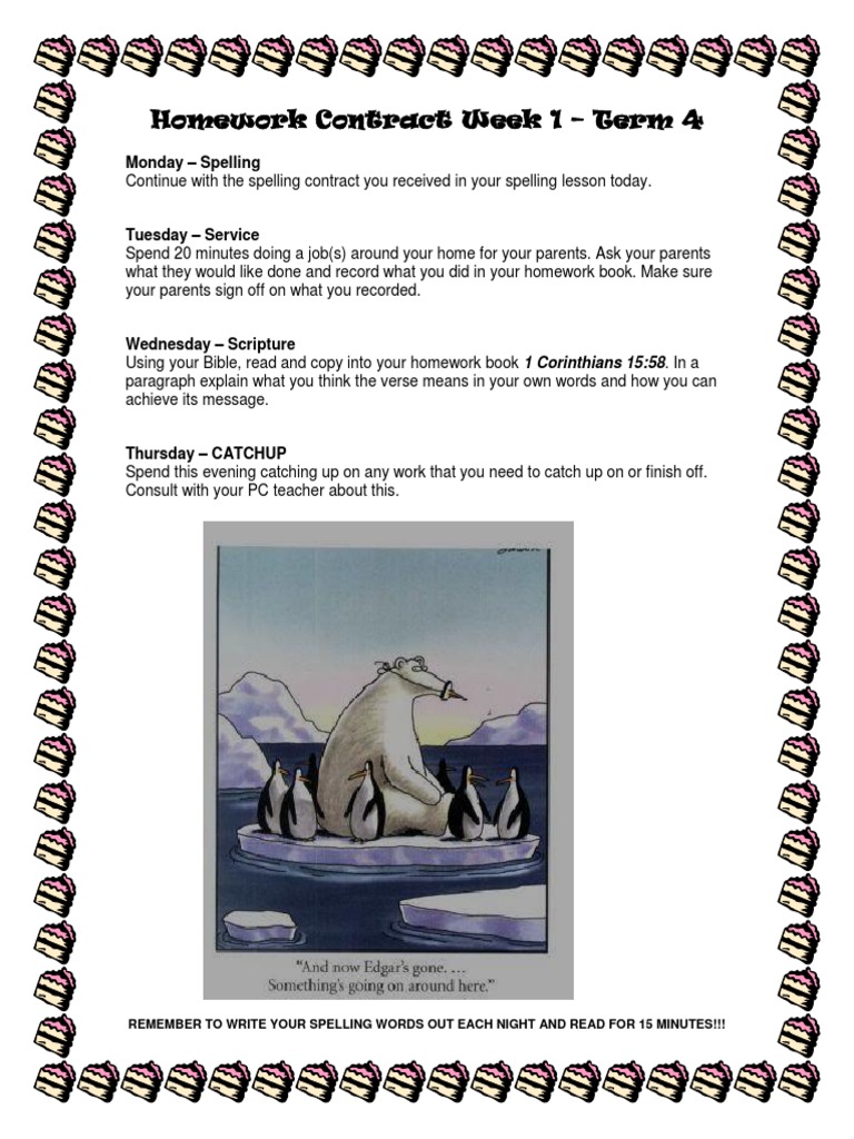 Week 1 Term 4 Homework Contract | PDF | Homework | Books