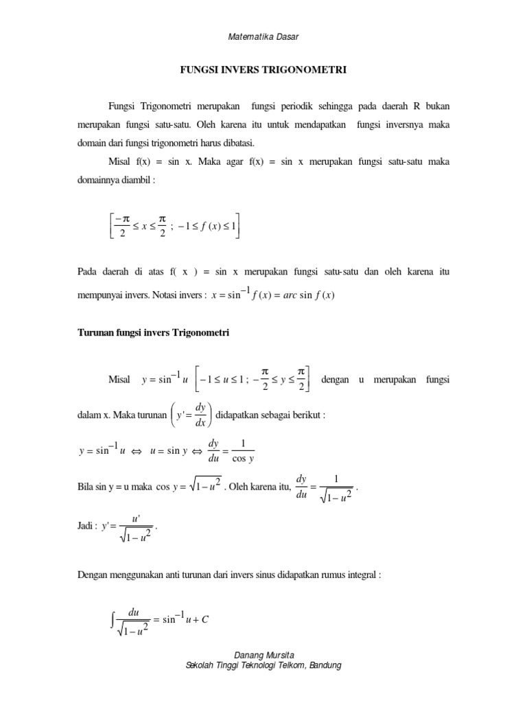 Integral Fungsi Invers Trigonometri | PDF | Metode & Bahan Ajar