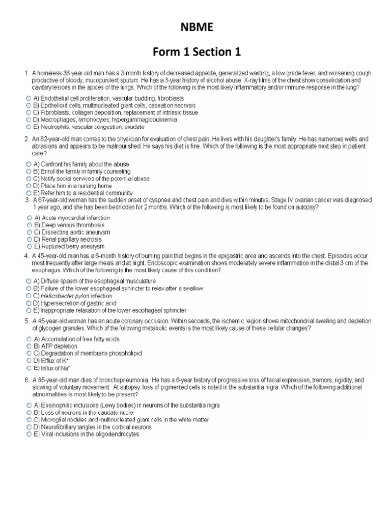 Nbme Form 1 Section 1 | PDF