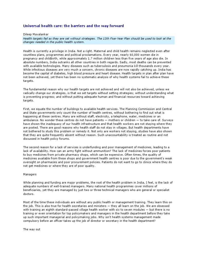 Barriers to Universal Healthcare in India Improving Health