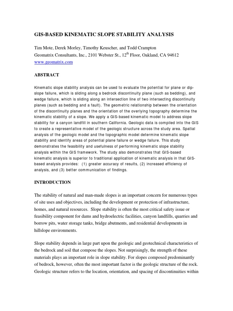 Gis-Based Kinematic Slope Stability Analysis | PDF | Geographic ...
