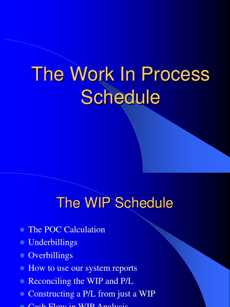 The WIP Schedule Profit (Accounting) Cost