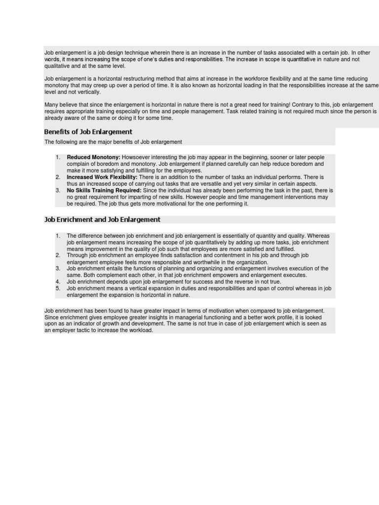 Job Enlargement Employment Motivation