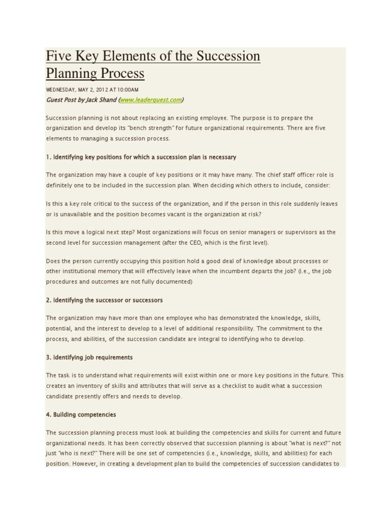 Five Key Elements of The Succession Planning | Download Free PDF