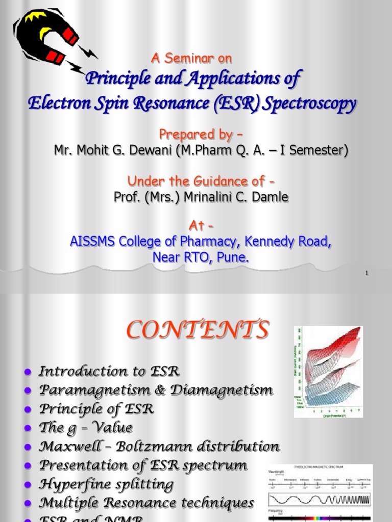 Electron Spin Resonance It's Principles and Applications Electron