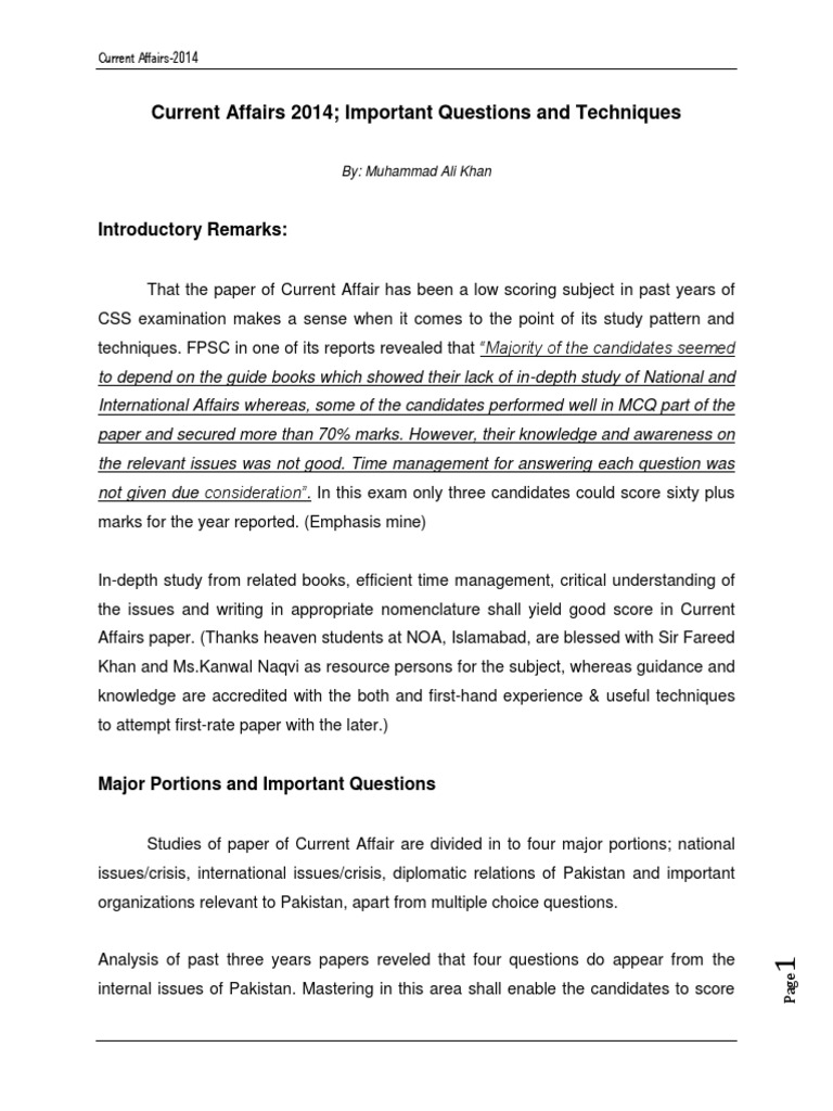 Current Affairs 2014 PDF PDF Pakistan Test (Assessment)