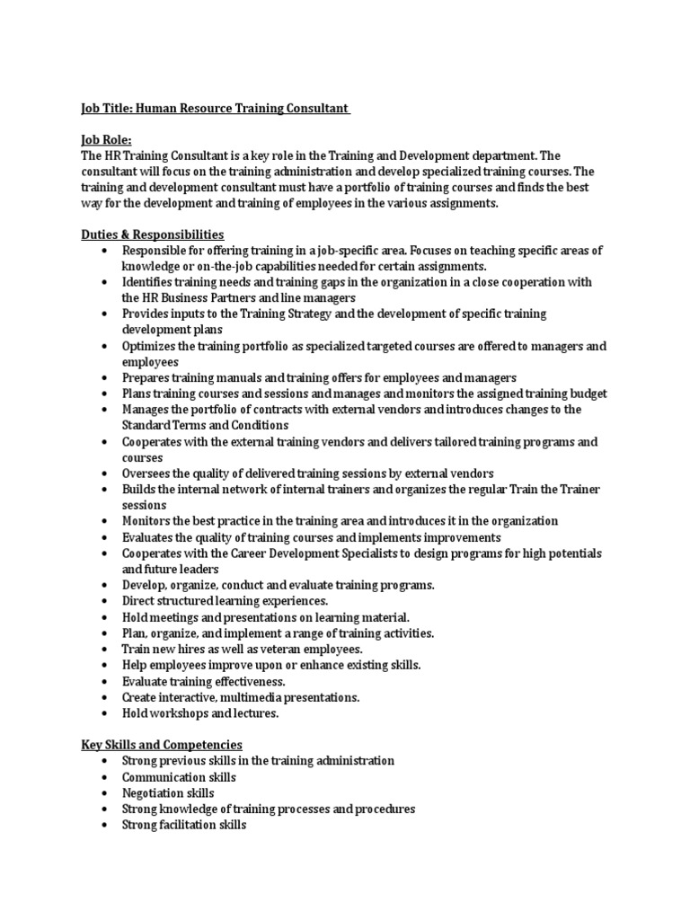 HR Training Consultant Role | PDF | Human Resources | Consultant