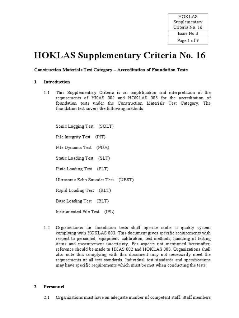 HOKLAS SC016 Calibration Specification (Technical Standard) Free