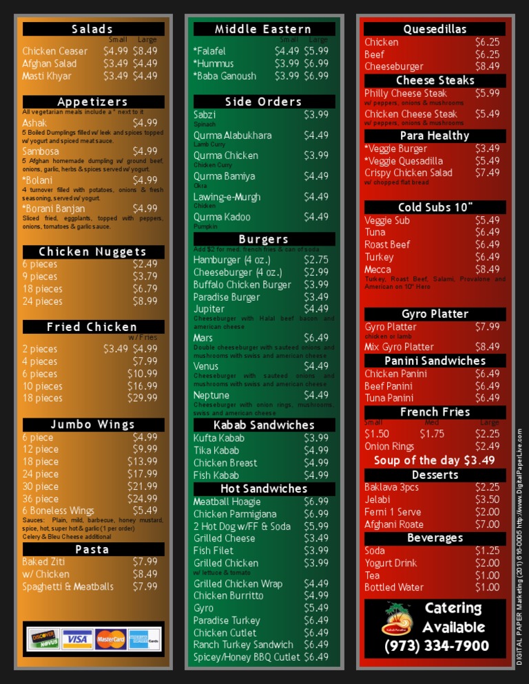 Kabab Paradise Menu Back PDF Hamburgers Curry
