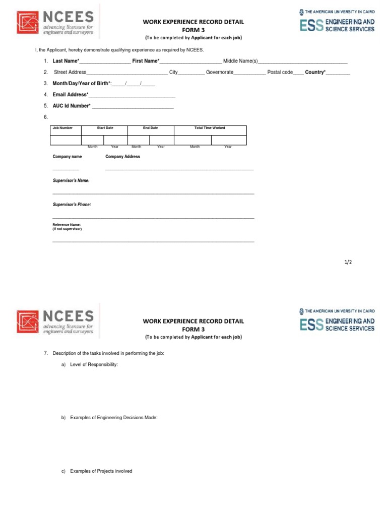 Work Experience Record Form 3 | PDF