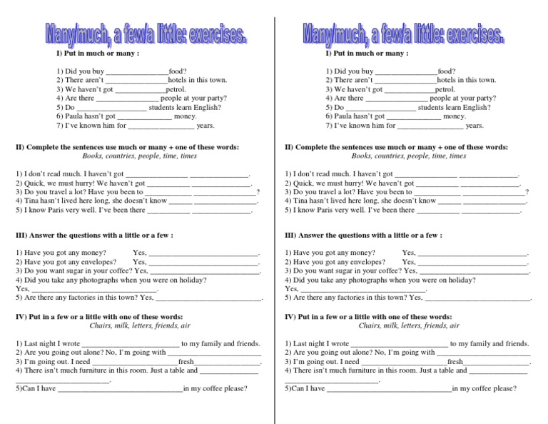 Exercises Much Many Few Little Pdf
