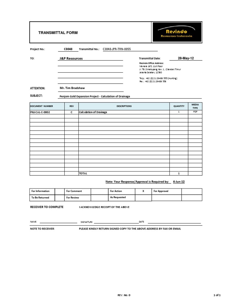 Drainage Calculation Transmittal Form | PDF | Business | Finance ...