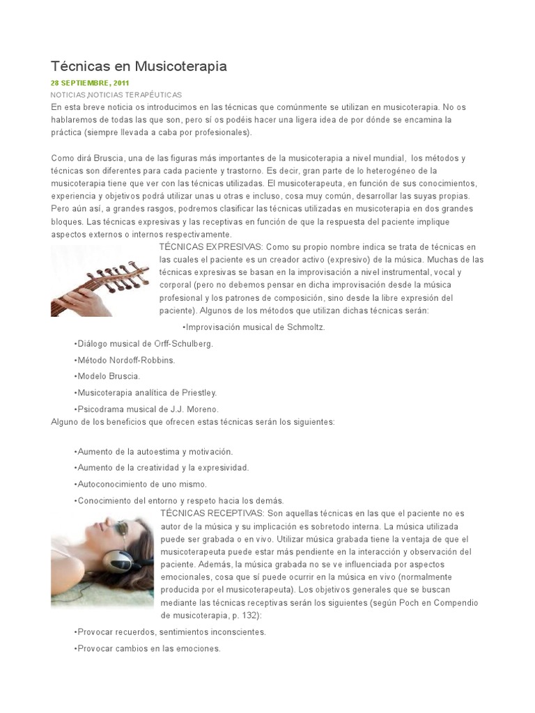 Tecnicas De La Musicoterapia PDF Ciencias Del Comportamiento