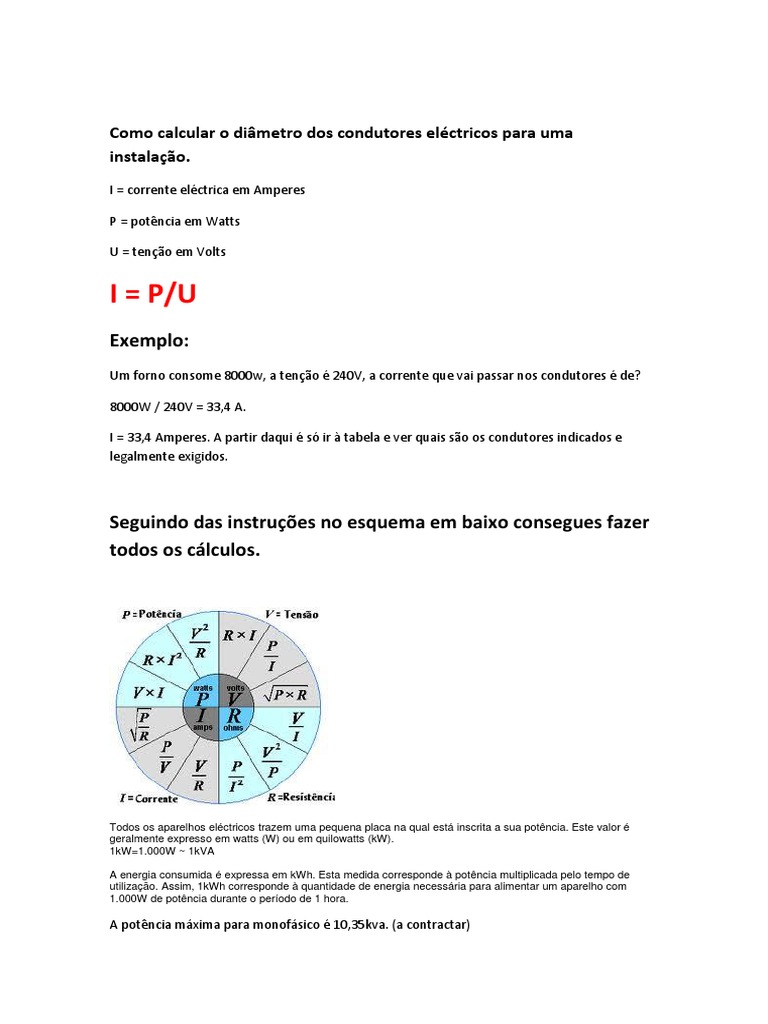 Como Calcular o Diâmetro Dos Condutores Eléctricos para Uma Instalação ...