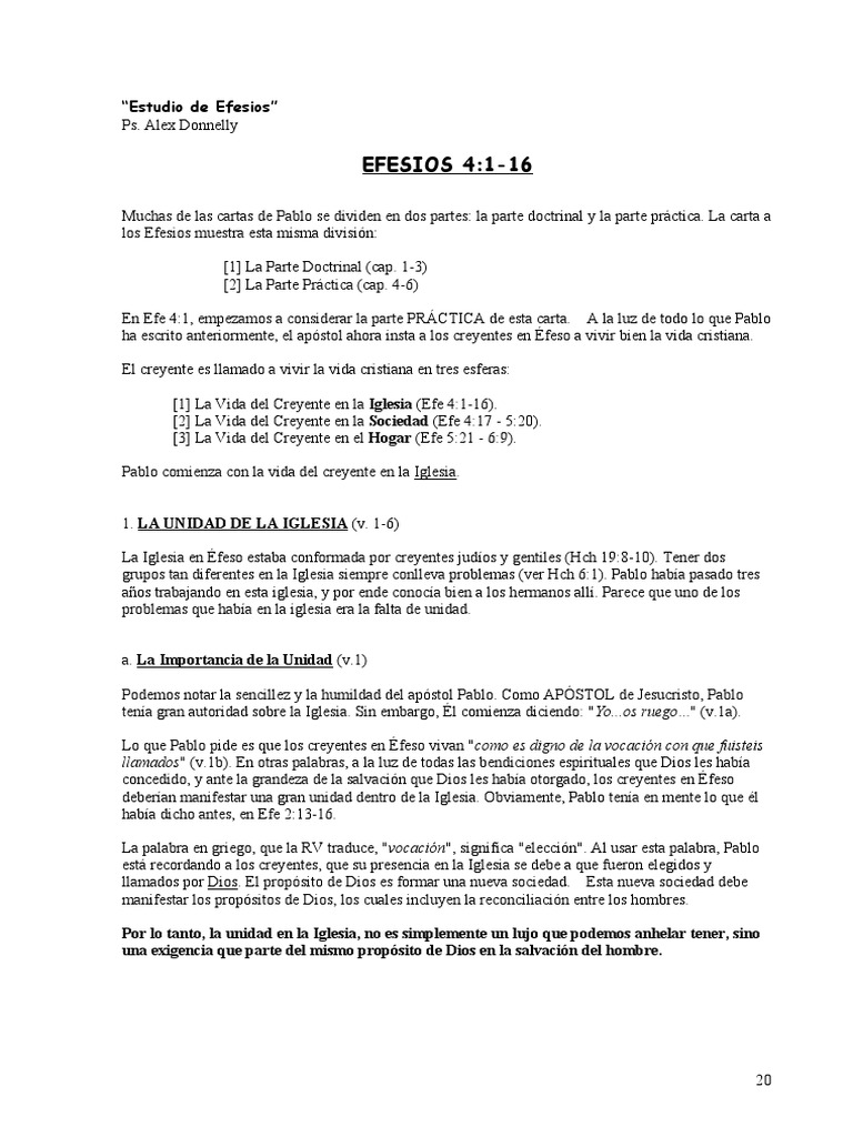 Efesios 4 (1-16) | PDF | Iglesia Católica | Pablo el apóstol