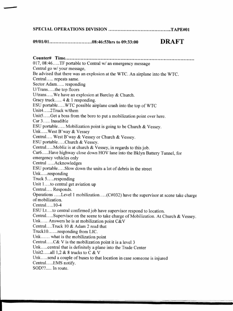 NYPD Special Operations Radio Transcript | PDF | World Trade Center ...