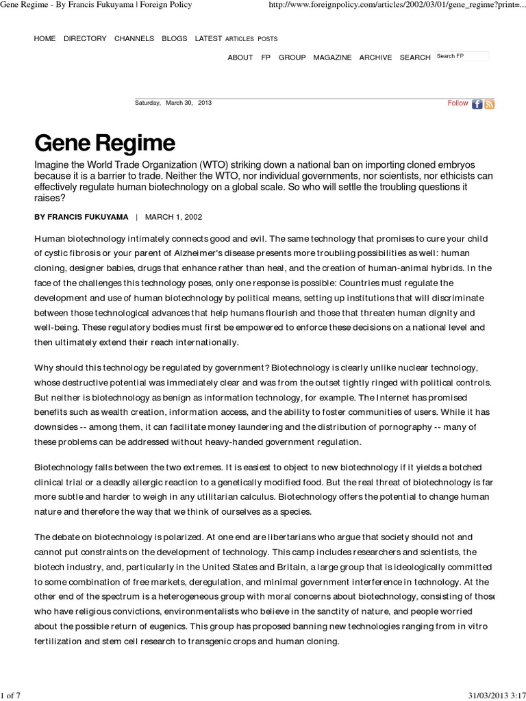 Francis Fukuyama Genetic Engineering Summary