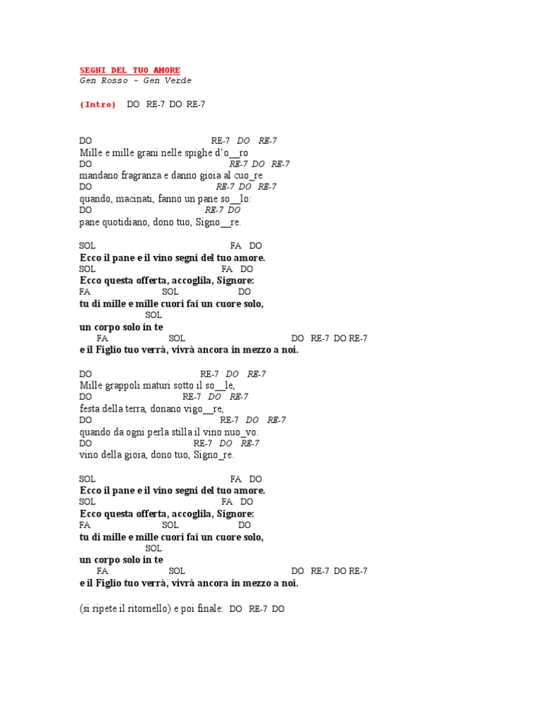 segni del tuo amore accordi pdf